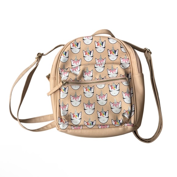 OMG Accessories Glitter Stylish Peach Unicorn Print Girls Mini Backpack - Picture 2 of 4